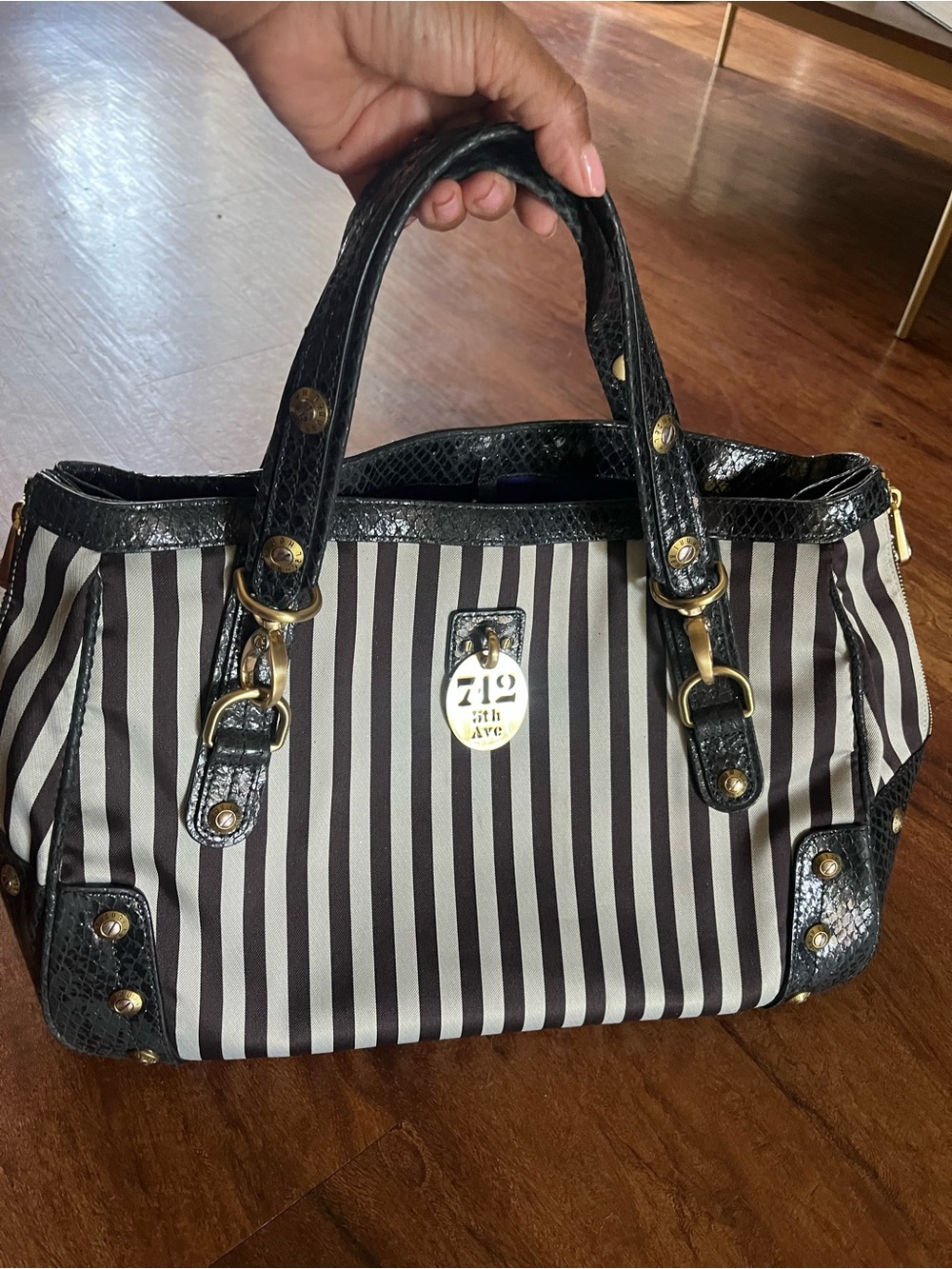 Henri Bendel Large Centennial Striped Barrel Bag Black Snake 712 5th Ave